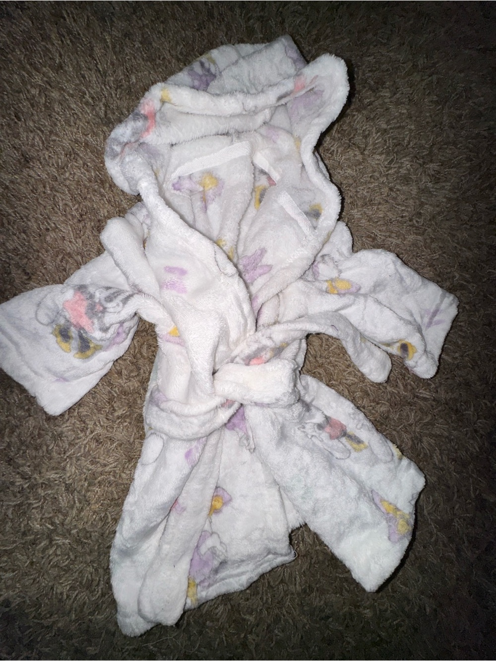 Disney Soft White Hooded Baby Robe with Pastel Prints
